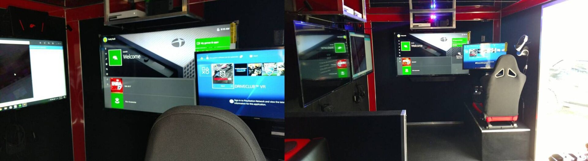 A split photo of two different monitors and one is showing the same screen.